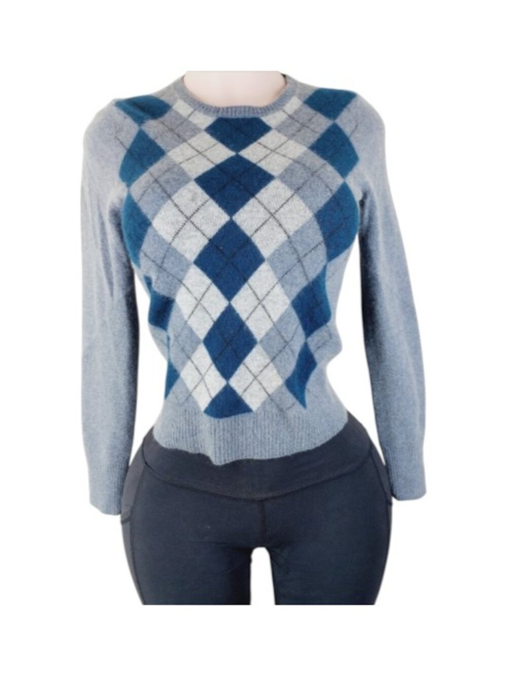 Tweeds Women's Gray Blue Geoprints Cashmere Crew-Neck Sweater Size S
